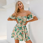 Damen Off-Shoulder Minikleid mit floralen Mustern und Rüschendetails R&B