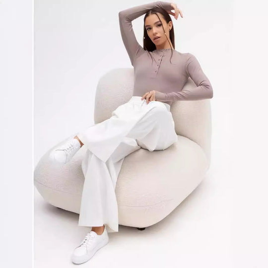 Damen Langarm-Oberteil mit Knopfleiste und figurformendem Schnitt R&B