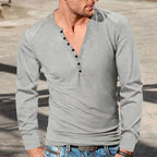 Herren Langarm-Henley-Shirt mit modischen Knopfdetails und weichem Baumwollstoff R&B