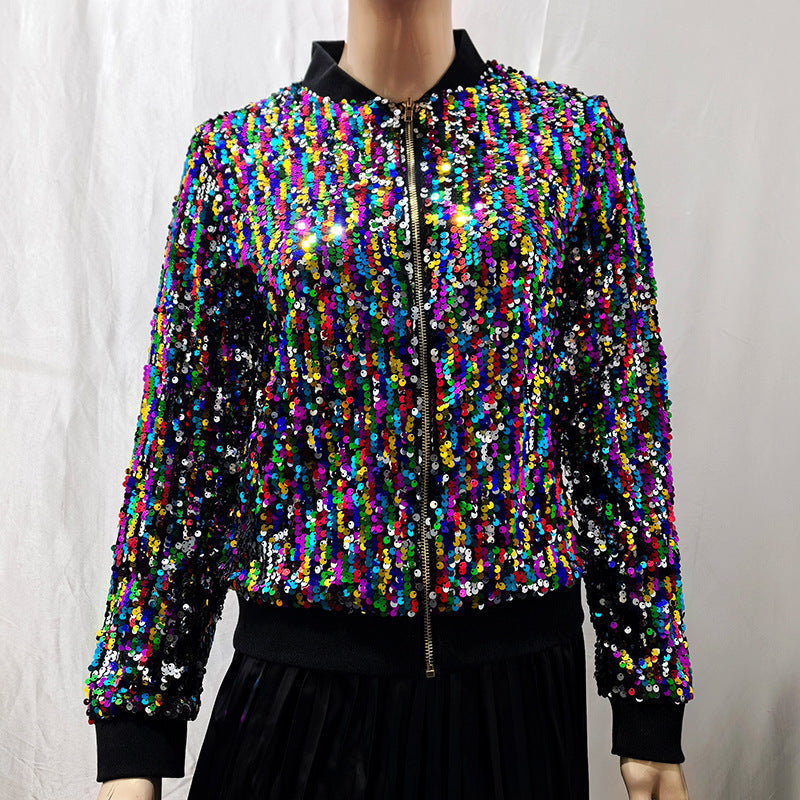 Damen Glamouröse Pailletten Bomberjacke R&B