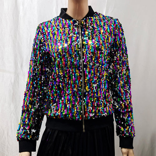 Damen Glamouröse Pailletten Bomberjacke R&B