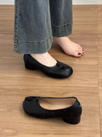 Damen elegante Ballerinas mit komfortablem Blockabsatz und modischem Falten-Design R&B