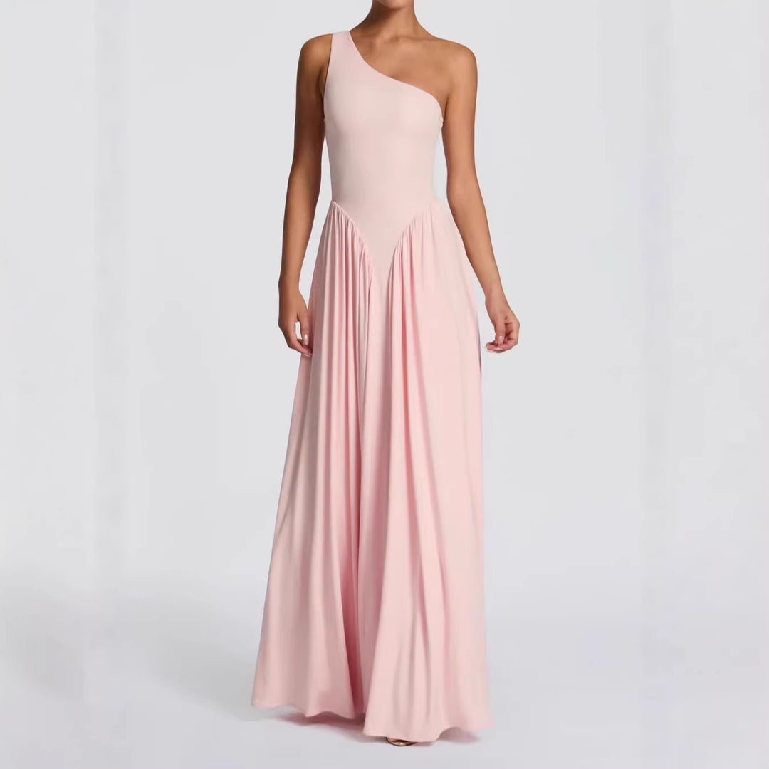 Damen Maxi-Kleid mit schulterfreiem Design und fließendem Stoff R&B