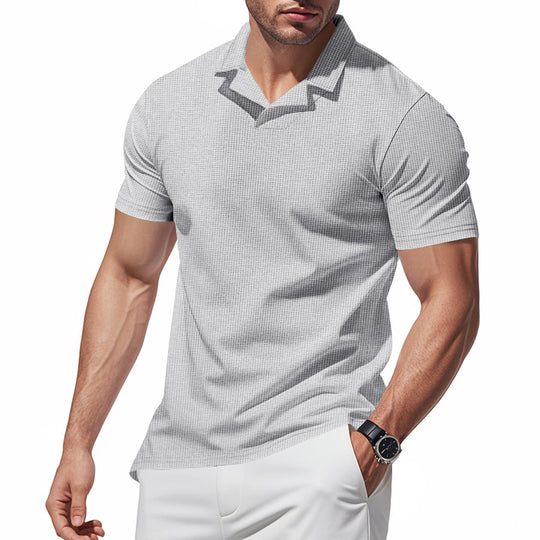 Herren nan strukturiertes Kurzarm-Polo mit offenem V-Kragen und körpernaher Passform R&B