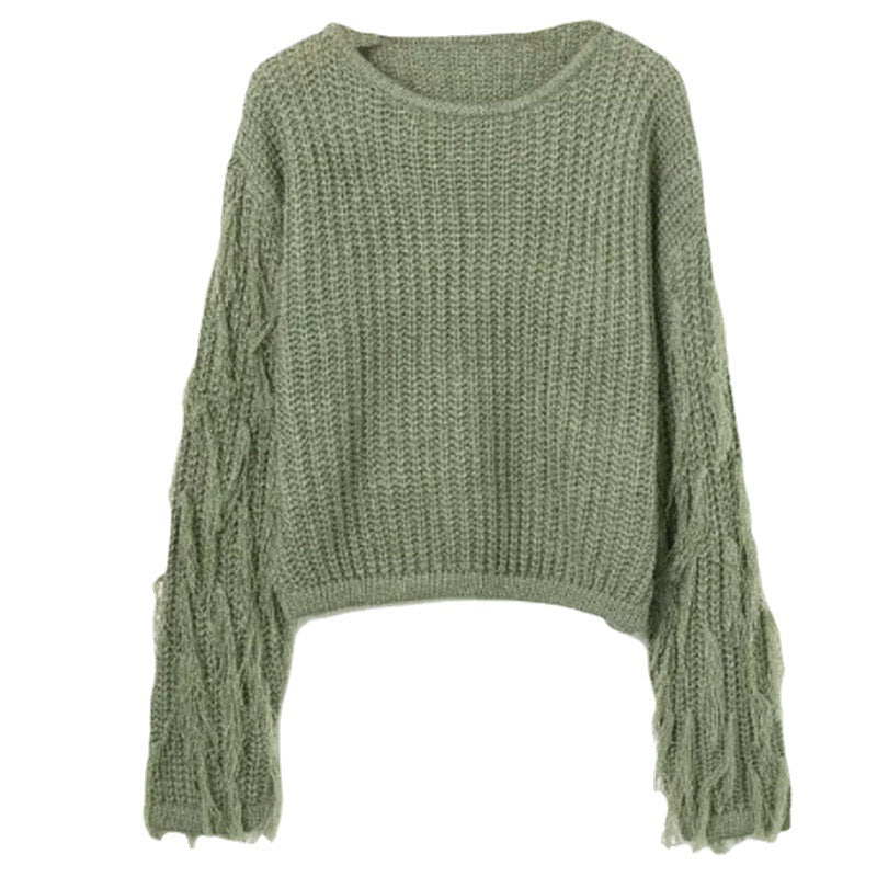Damen trendiger Strickpullover mit ausgefallenen Fransenärmeln R&B