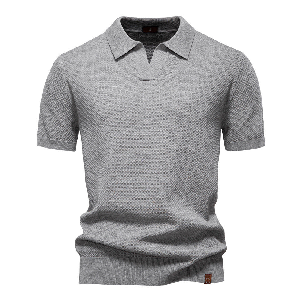 Herren nan strukturiertes Feinstrickpoloshirt mit offenem Reverskragen R&B