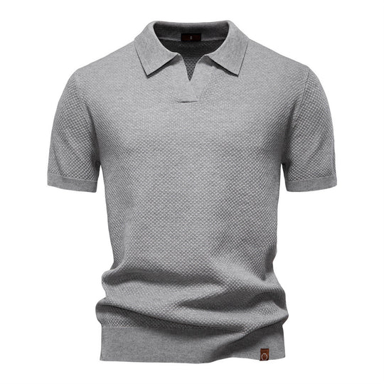 Herren nan strukturiertes Feinstrickpoloshirt mit offenem Reverskragen R&B