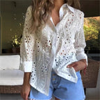Damen elegante Bluse mit Durchbrüchsen R&B