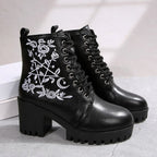 Damen Boots mit metallic-farbenem Plateau und floralen Stickereien R&B