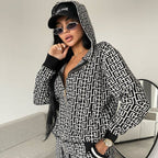Damen modisches Strick-Loungewear-Set mit grafischem Muster R&B