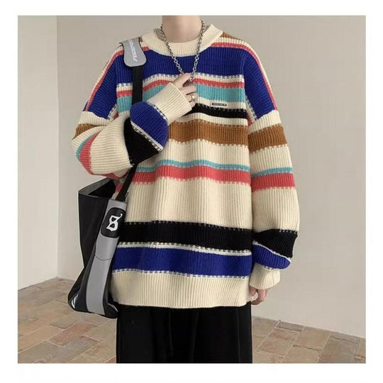 Damen Oversized Casual Strickpullover mit gestreiftem Design R&B