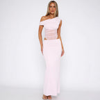 Damen Elegantes Maxikleid mit asymmetrischem Schnitt und transparenten Einsätzen R&B