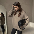 Damen eleganter Strickpullover mit hohem Kragen R&B