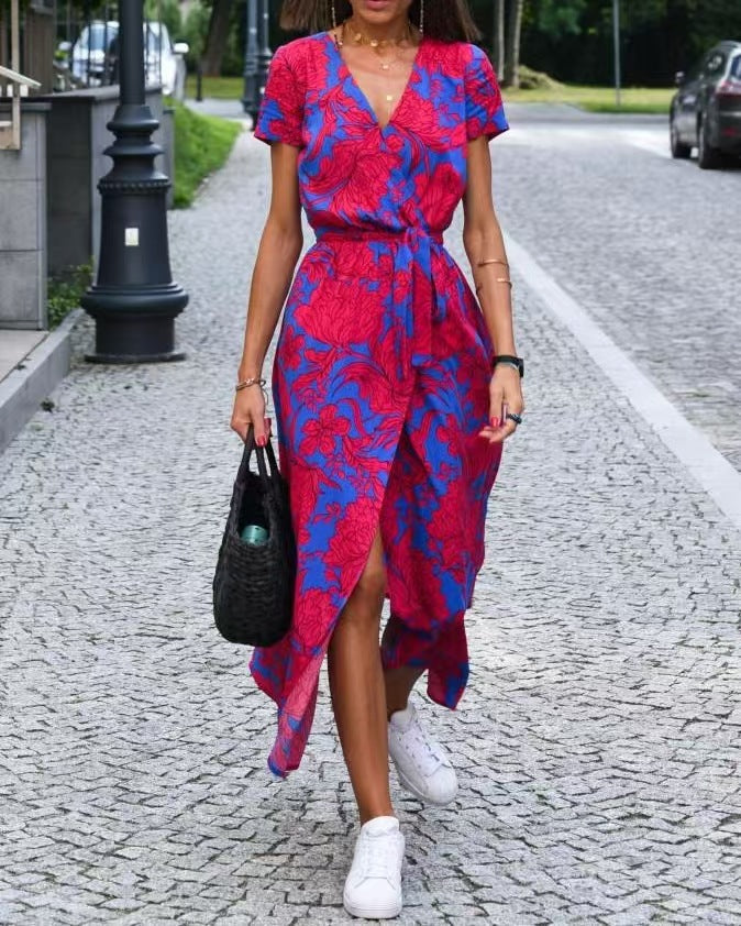 Damen Maxikleid mit Polka-Dots und seitlichem Schlitz R&B