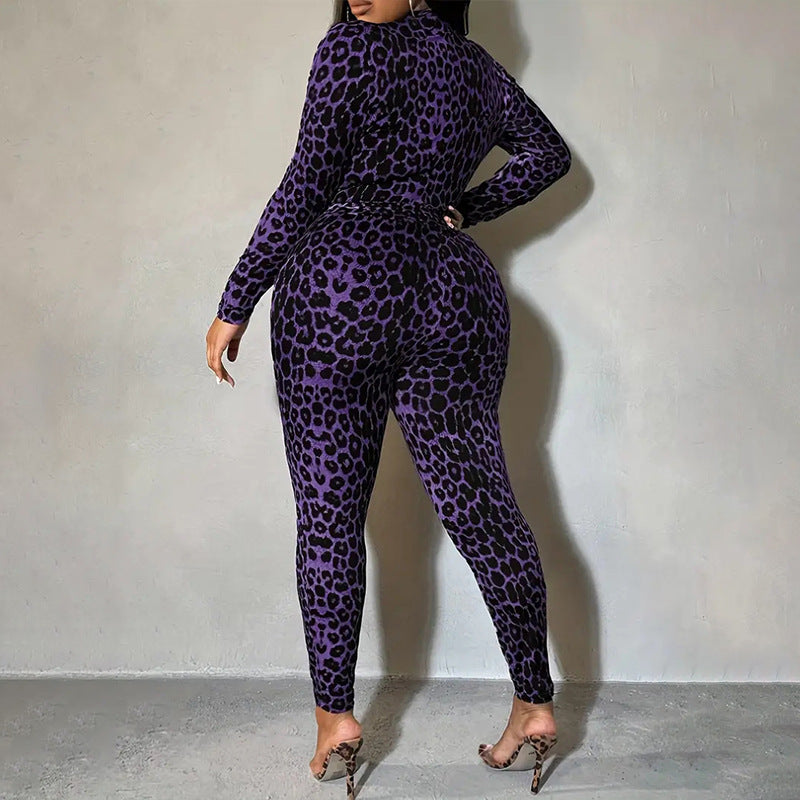 Damen Hochgeschlossener Jumpsuit mit Leopardenmuster R&B