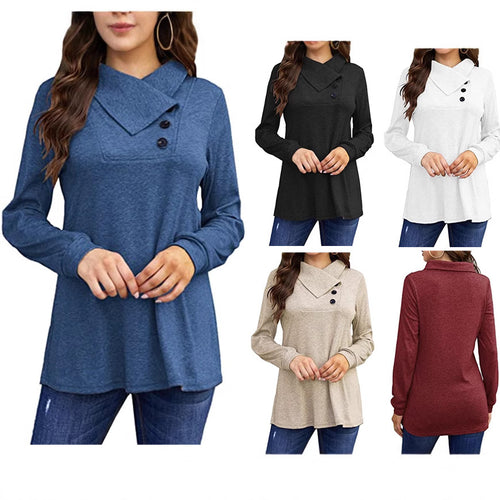 Damen Lässiges Oberteil mit asymmetrischem Kragen und Knopfdetail R&B