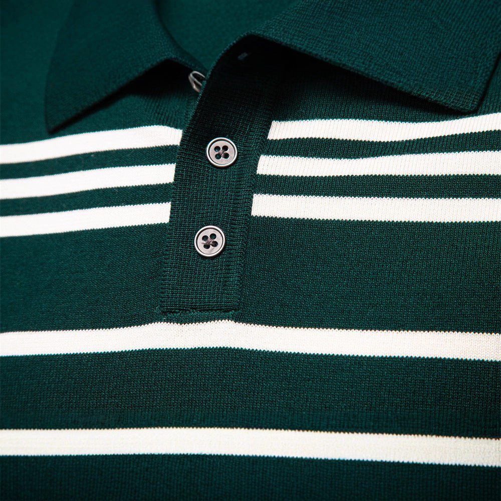 Herren Polo-Pullover mit modischem Streifenmuster und leichter Struktur