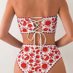 Damen Bandeau-Bikini-Set mit farbenfrohem floralen Muster und elastischem Gürtel R&B