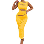Damen figurbetontes Cut-Out Maxikleid R&B
