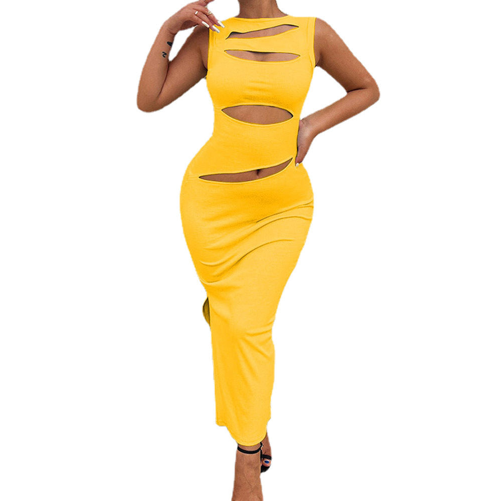Damen figurbetontes Cut-Out Maxikleid R&B