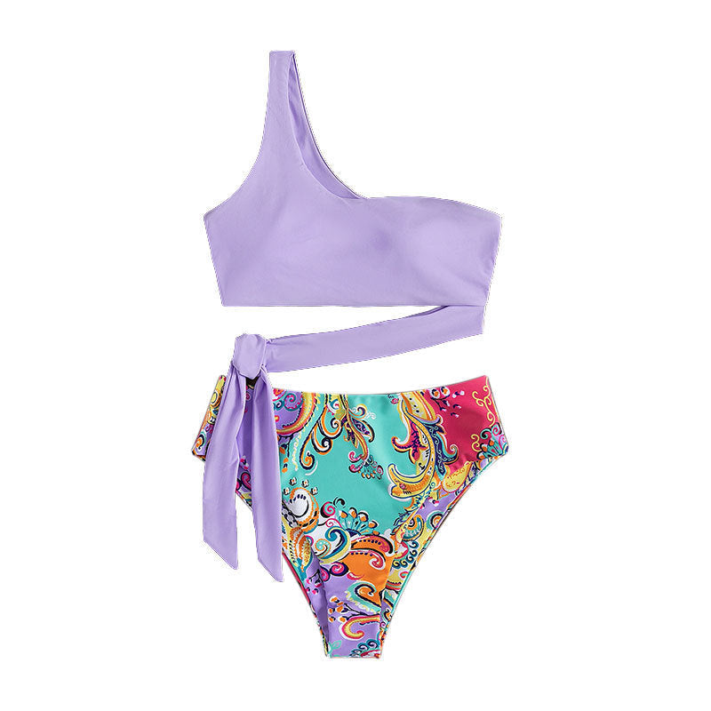 Damen einseitiger Bikini mit verspieltem Wickelbund