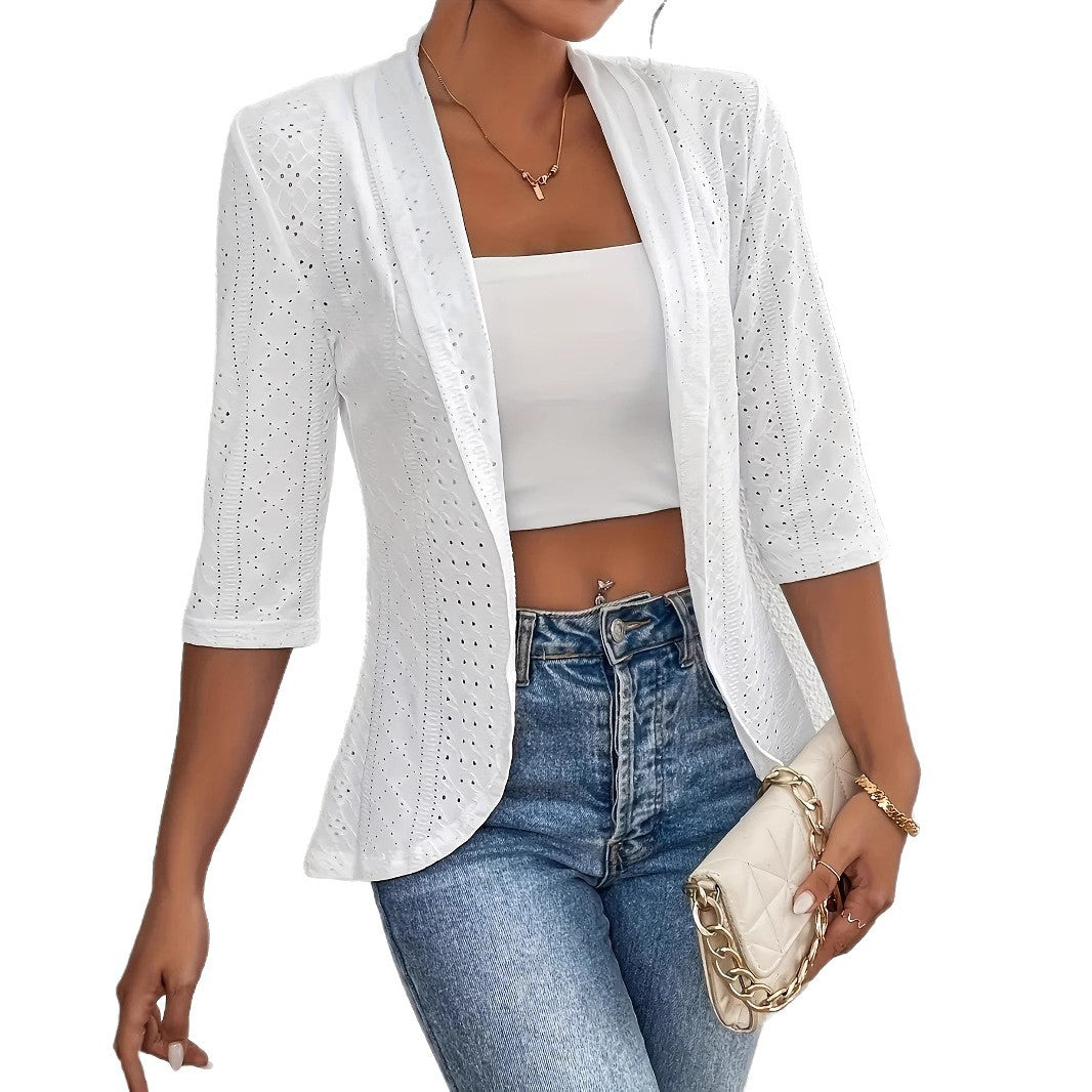 Damen Blazerjacke mit Lochmuster und lässigem Schnitt R&B