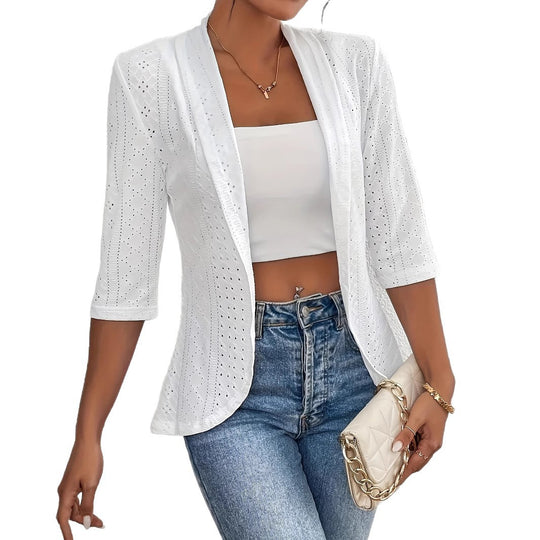 Damen Blazerjacke mit Lochmuster und lässigem Schnitt R&B