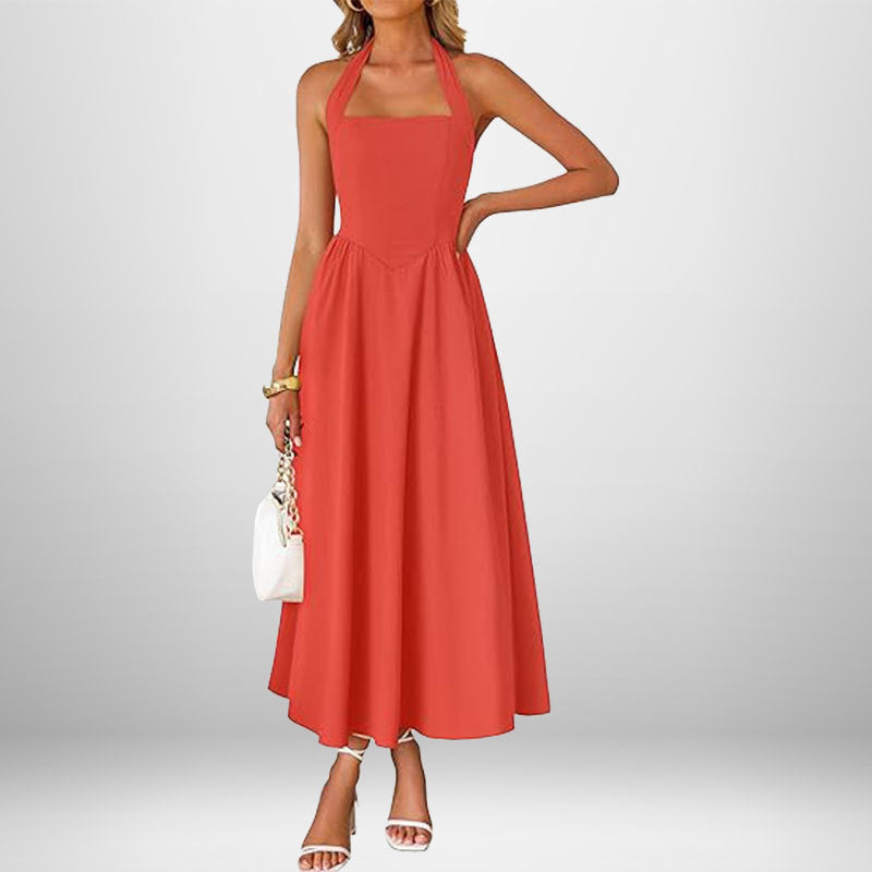 R&B | Cross Back O-Hals Maxikleid Leinen