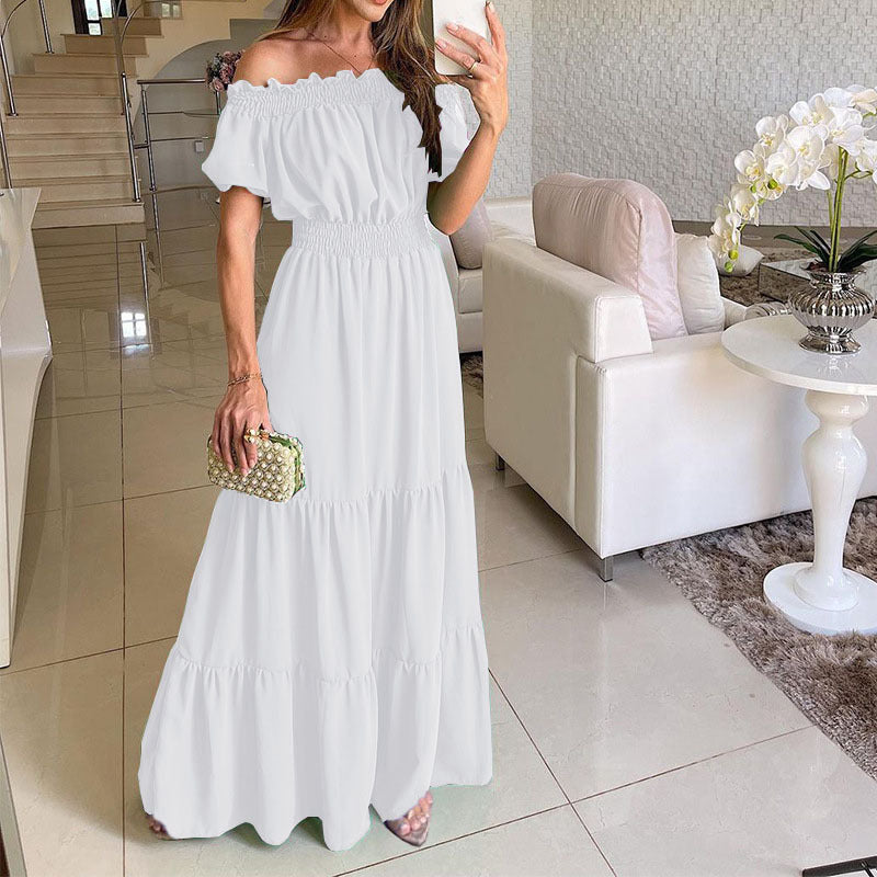 Damen Maxikleid mit schulterfreiem Design und voluminösen Rüschendetails R&B