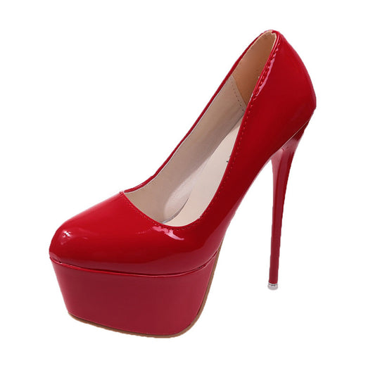 Damen Plateau-Pumps mit glänzendem Obermaterial und hohem Stiletto-Absatz R&B