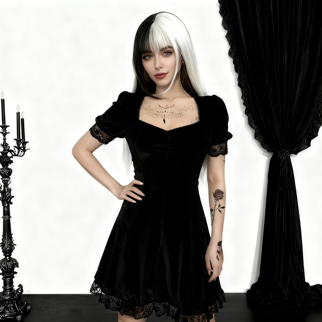 Damen Verspieltes Mini-Kleid mit Puffärmeln und zarter Spitze R&B