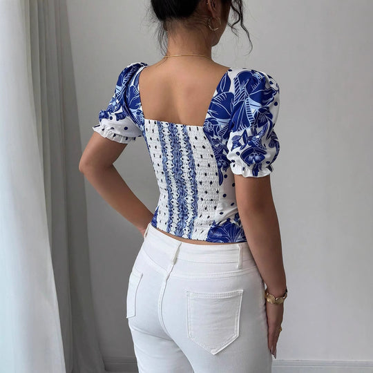 Damen Puffärmel Bluse mit floralem Muster R&B