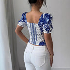 Damen Puffärmel Bluse mit floralem Muster R&B