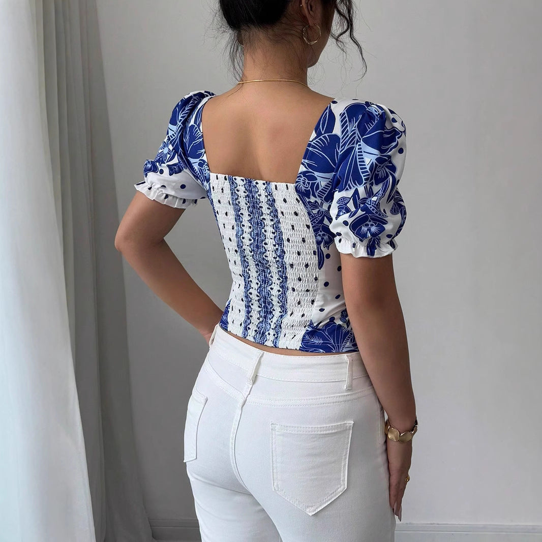 Damen Puffärmel Bluse mit floralem Muster R&B