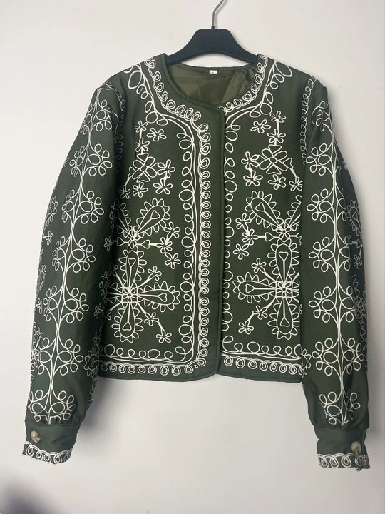 Damen gestickte Jacke mit floralem Design und modernem Schnitt R&B