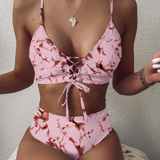 Damen Hochtailliertes Bikini-Set mit verstellbaren Schnürdetails R&B
