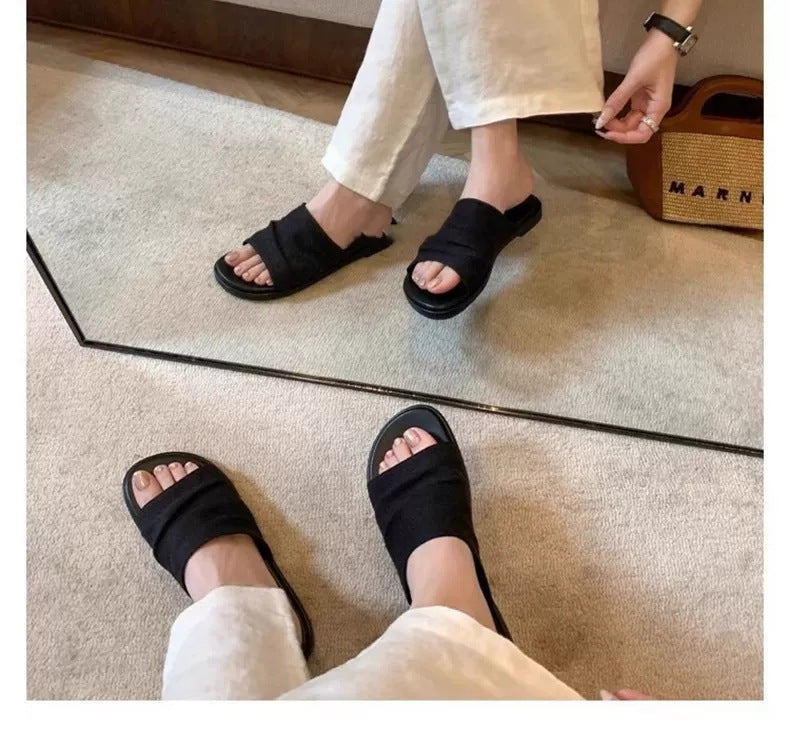 Damen Komfortable Zehentrenner-Sandalen mit breitem Riemendesign und ergonomischem Fußbett R&B