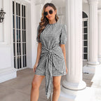 Damen Karierte Kurzarmkleid mit Gürtel von R&B