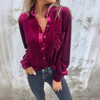 Damen Elegante Veloursbluse mit Brusttasche R&B