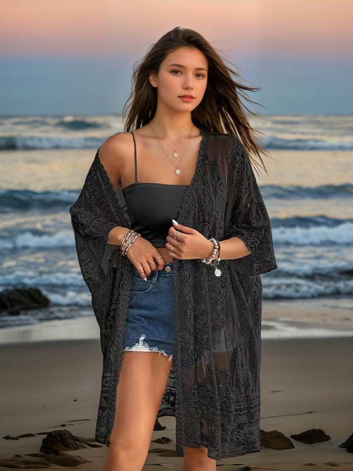 Damen romantischer Häkel-Strandüberwurf R&B