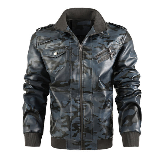 Herren modische Kunstlederjacke im Camouflage-Design mit praktischen Taschen R&B