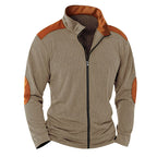 Herren nan strukturierte Strick‑Hybridjacke mit Stehkragen Kontrasteinsätzen und Ellbogenpatches R&B