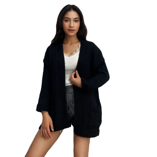 Damen Grobstrick-Cardigan mit offenen Taschen und lässigem Schnitt R&B