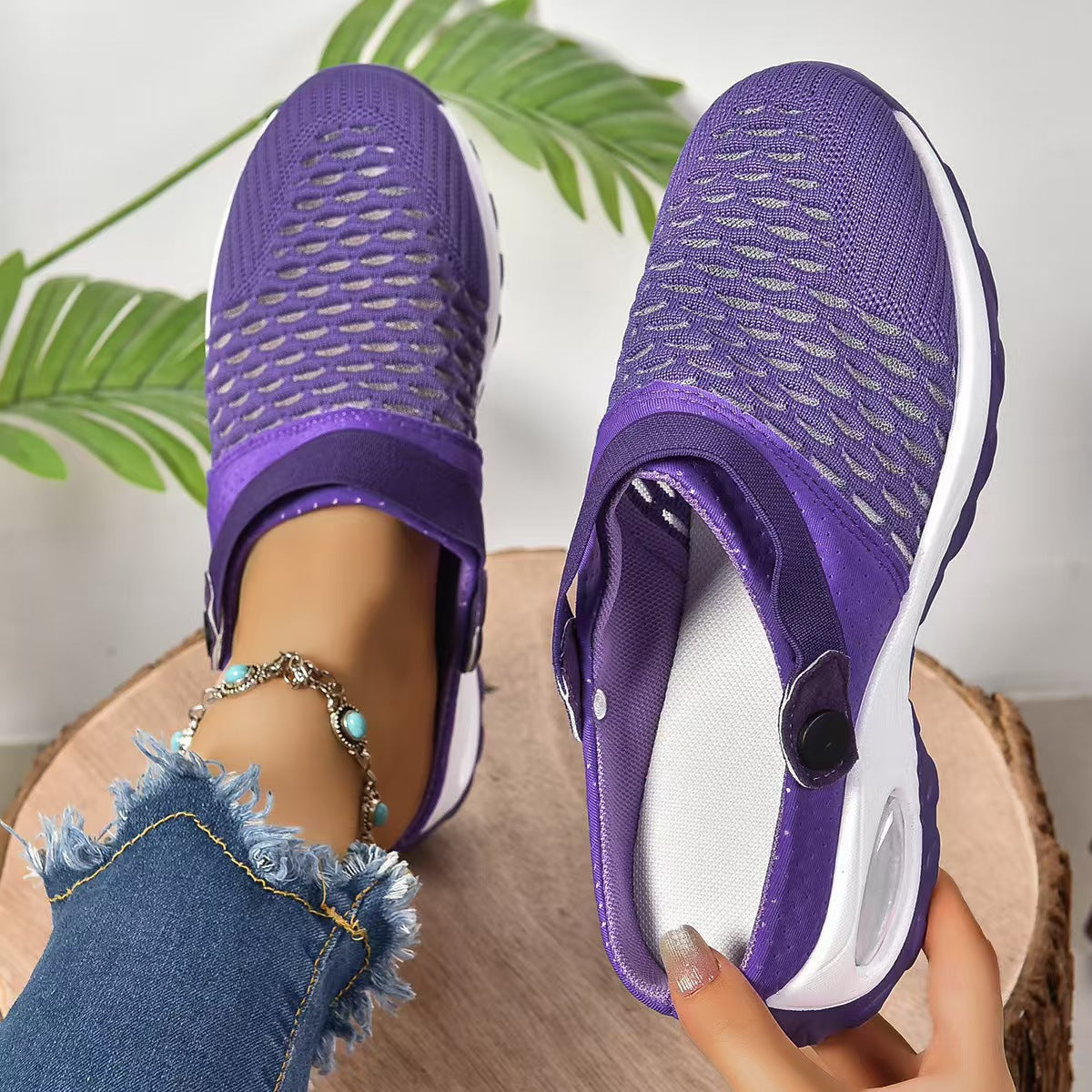 Damen Atmungsaktive Slip-On Freizeitschuhe mit elastischem Riemen R&B