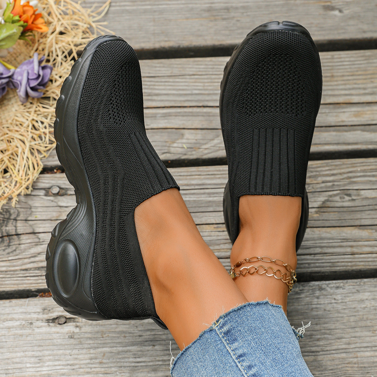 Damen Komfortable Slip-On Sneakers mit atmungsaktivem Mesh-