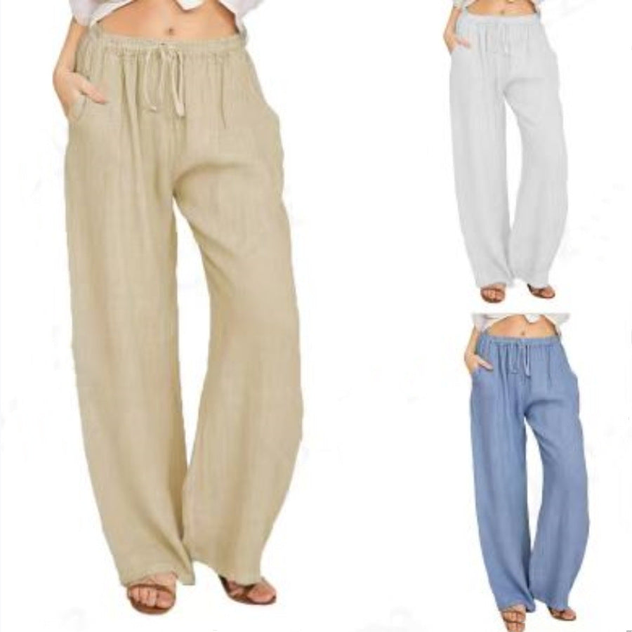Damen Leinenhose mit weitem Bein und praktischen Seitentaschen R&B