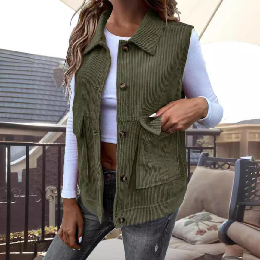 Damen lässige Weste mit praktischen Taschen und strukturiertem Cordmaterial R&B