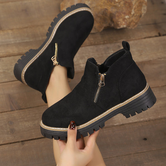 Damen modische Ankle-Stiefeletten mit seitlichem Reißverschluss und rutschfester Sohle R&B