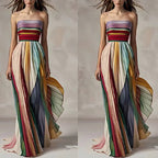 Damen Maxikleid mit Schwingenden Falten und Elegantem Bandeau-Ausschnitt R&B