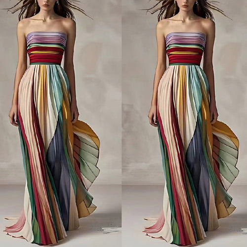 Damen Maxikleid mit Schwingenden Falten und Elegantem Bandeau-Ausschnitt R&B